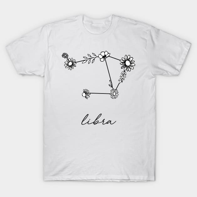 Libra Zodiac Wildflower Constellation T-Shirt by aterkaderk